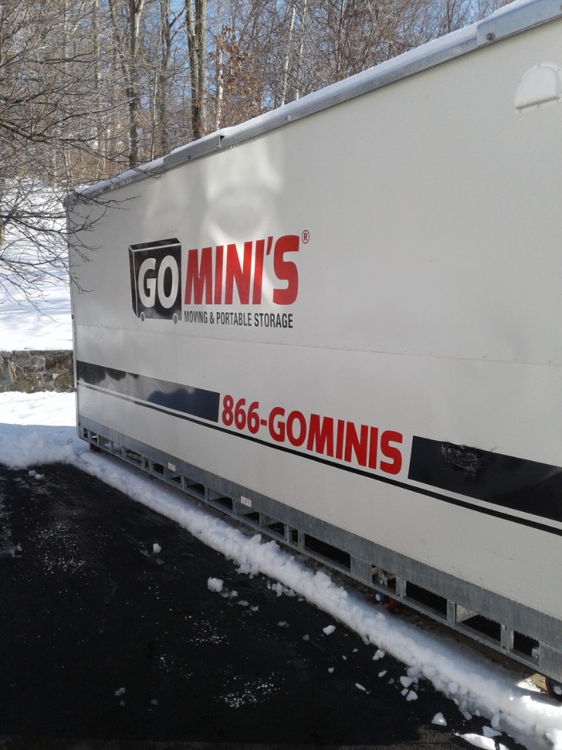 go minis storage container in the snow